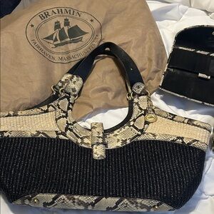 Brahmin Black and Cream Shoulder Bag